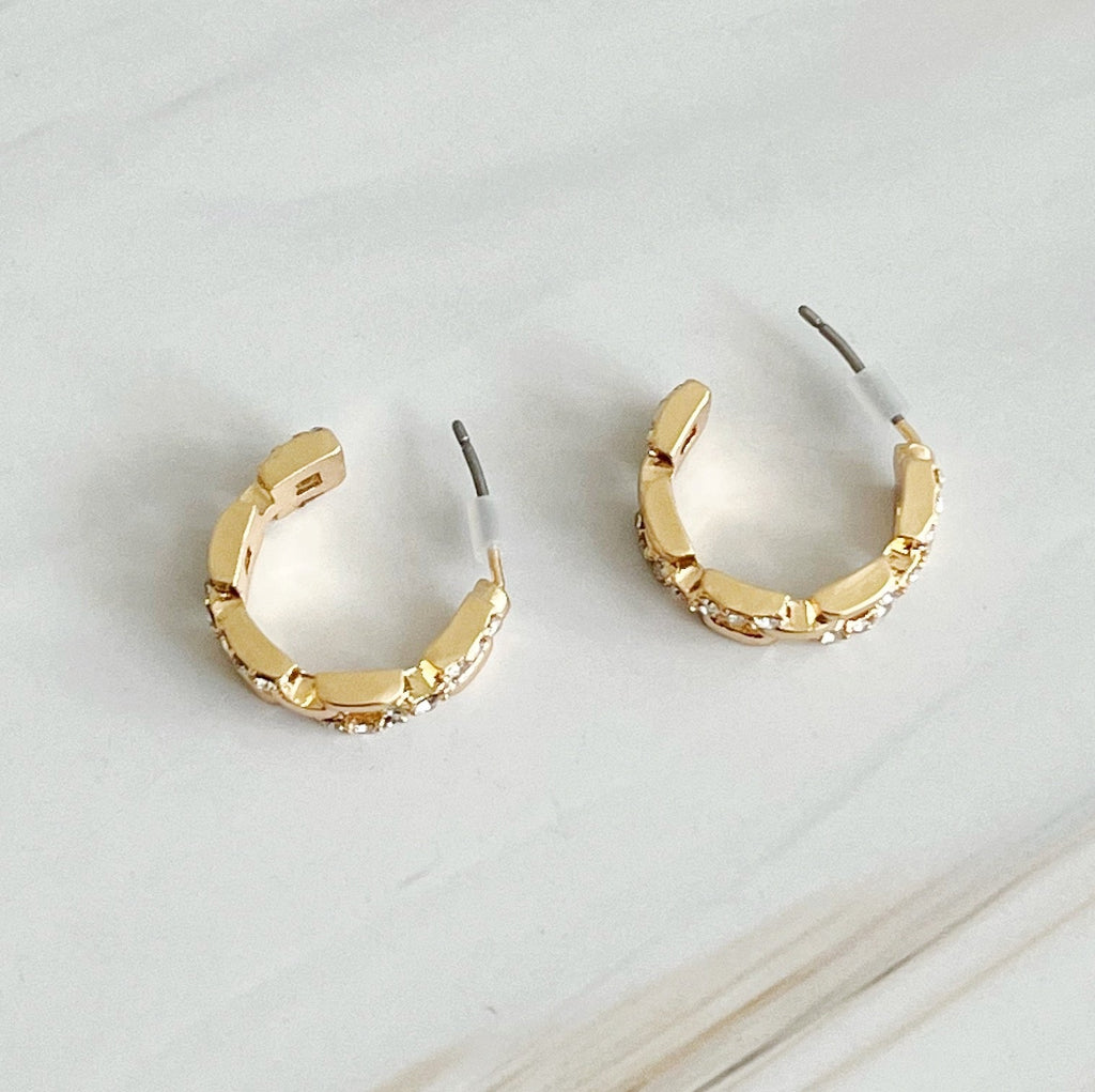 Pave huggie hoops worn