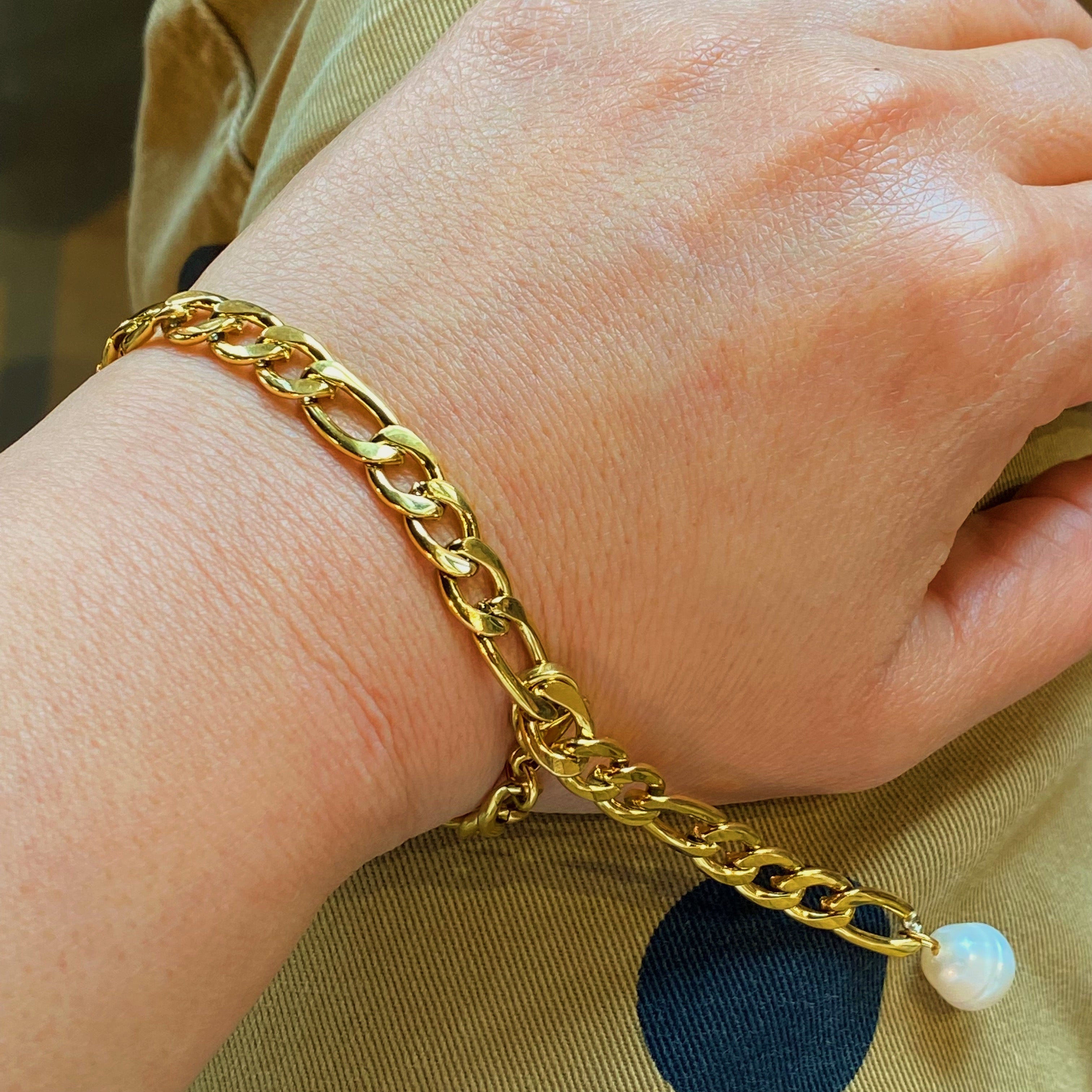 Cuban pearl bracelet worn